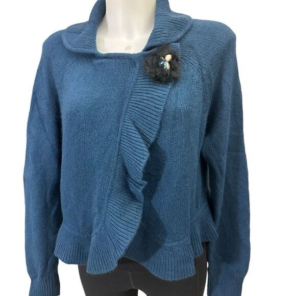 Cynthia Steffe Blue green  100% cashmere‎ Crossover cardigan sweater womens XL - Picture 1 of 8